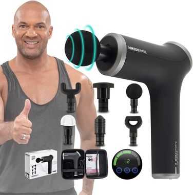 Масажний пістолет Miweba Sports MM200 з LCD-дисплеєм, 6 насадок, 10 режимів, для м'язів, чорний/сірий