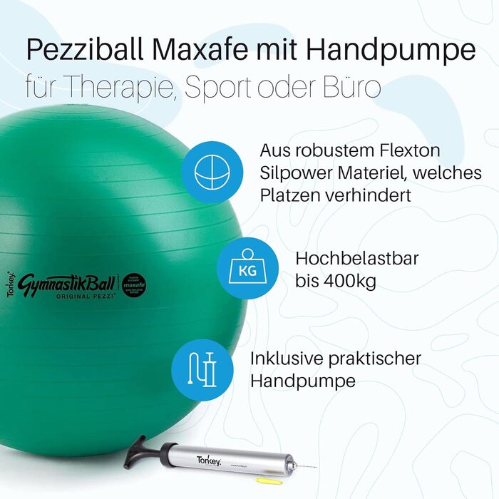 Гімнастичний м'яч PEZZI MAXAFE 65 см з насосом, зелений