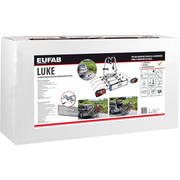 Велотримач EUFAB 11556 для фаркопу: Amber 4 - переноска на 4 велосипеда