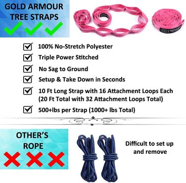 Гамак подвійний кемпінговий Gold Armour XL (фіолетово-фуксія) з ременями для кріплення. Для дому та відпочинку на природі.