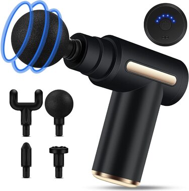 Масажний пістолет Uplayteck Mini: портативний, 6 швидкостей, 4 насадки, USB-C, для м'язів, шиї, плечей