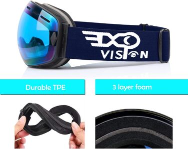 Снігові окуляри EXP VISION для чоловіків та молоді, захист 100% UV400, антизапітніння, знімається лінза, сноуборд/лижі