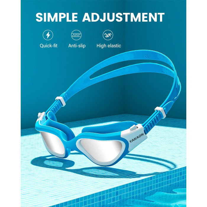 Дитячі окуляри для плавання YAKAON A1MINI Polarized: комфортні, з захистом від запотівання та UV-фільтром, синьо-сріблясті