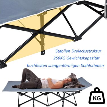 Складне кемпінгове ліжко YRHome для відпочинку на природі: надійне металеве каркас, міцна тканина Oxford 600D, з кишенею та сумкою для перенесення (190x62x38 см, до 250 кг)