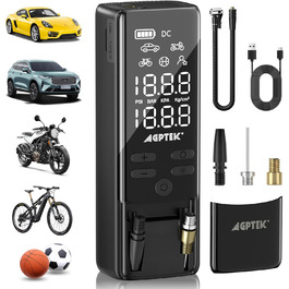 AGPTEK електричний насос-компресор 150PSI, 5000mAh, акумуляторний, 5 режимів, LED-підсвітка, авто-вимкнення, портативний для авто, велосипедів, мотоциклів та м'ячів