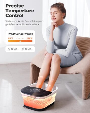 Ванночка для ніг з масажем та підігрівом – складана ванночка для ніг з бульбашками та пемзою, масажер для ніг з водою та 8 роликів – ідеальний подарунок (Чорний)