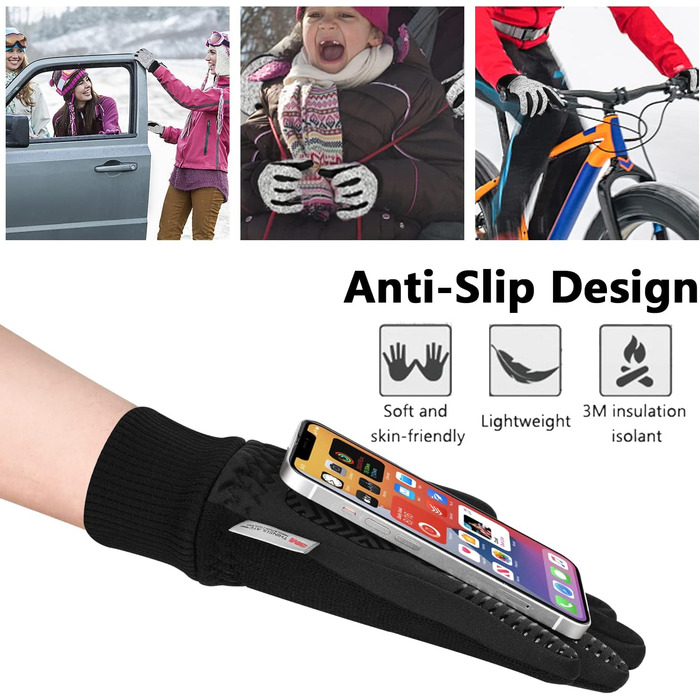 Зимові рукавички MOREOK для чоловіків та жінок -30°C, 3M Thinsulate, неслизькі, для велосипеда, спорту, катання на лижах, прогулянок, чорні, XXL