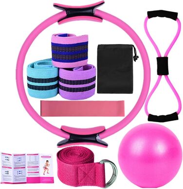 Набір для пілатесу HoldOneLight для жінок: кільце, фітбол 25см, гумки Booty & Figure-8, повний комплект для фітнесу, рожевий