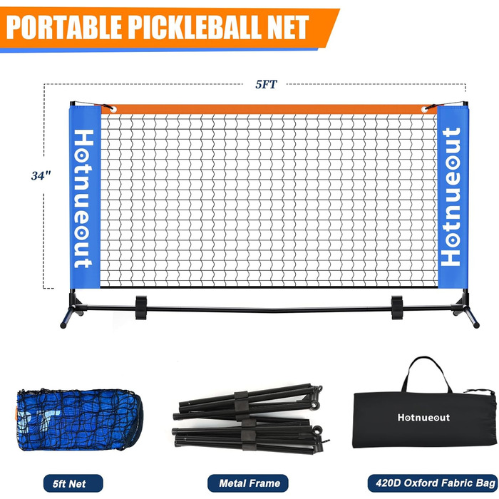 М'яка міні-сітка для піклболу 5FT, портативна для гри та тренувань. Підходить для вулиці, приміщень, допоможе у відпрацюванні навиків.