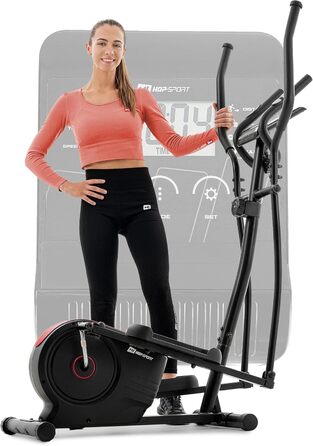 Еліптичний тренажер Hop-Sport HS-2050C з LCD-дисплеєм та вимірюванням пульсу, тихий тренажер для дому, магнітна система гальмування та транспортні ролики, червоний