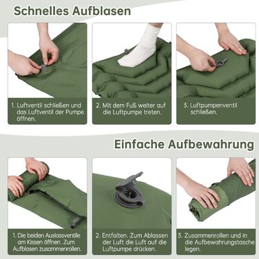 Килимок для кемпінгу Hausprofi Isomatte: ультралегкий надувний килимок з насосом та подушкою, для туризму, пляжу, відпочинку на природі, армійного кольору