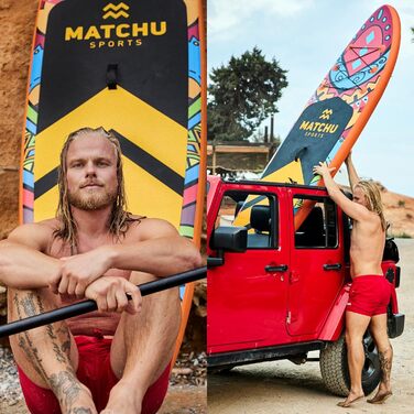 Надувна SUP-дошка MATCHU для плавання стоячи, комплект: рюкзак, ручний насос, еластичний ремінь на щиколотку, весло, ремонтний набір, навантаження до 150 кг, для 2 осіб, акумуляторна