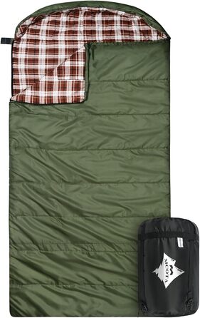 Спальний мішок Baumwoll-Flanell для дорослих, 100% бавовна, для кемпінгу, трекінгу, подорожей з рюкзаком, легкий, 3-4 сезони (зелений/коричневий)