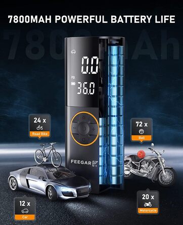 Портативний електричний компресор FEEGAR 150PSI для шин, акумулятор 7800mAh, павербанк, 12V DC, USB-C, LCD-екран, велосипедний насос з цифровою індикацією та ліхтарем