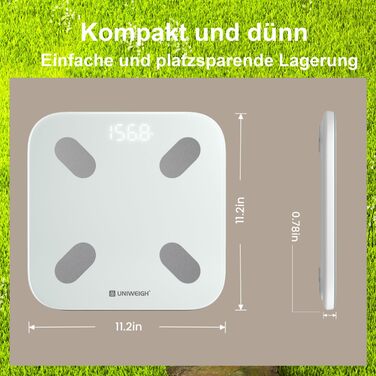 UNIWEIGH Розумна вага для вимірювання ваги тіла, Bluetooth вага для аналізу складу тіла, BMI, жир, м'язи, білок, максимальне навантаження 180 кг