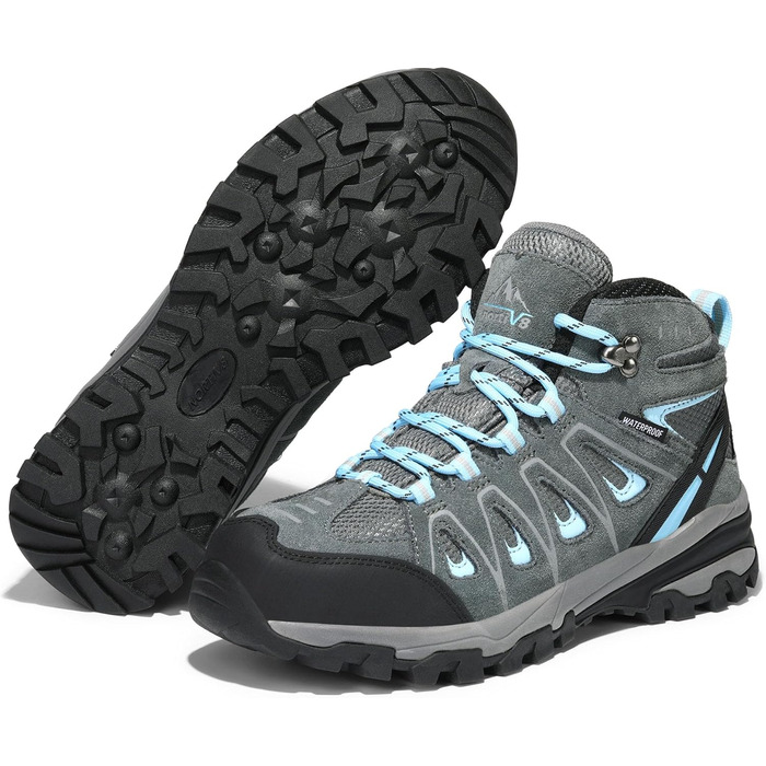 Черевики для трекінгу та хайкінгу NORTIV 8 Adventurer для жінок - дихаючі, зручні (41.5 EU, широка колодка, сірий, блакитний)