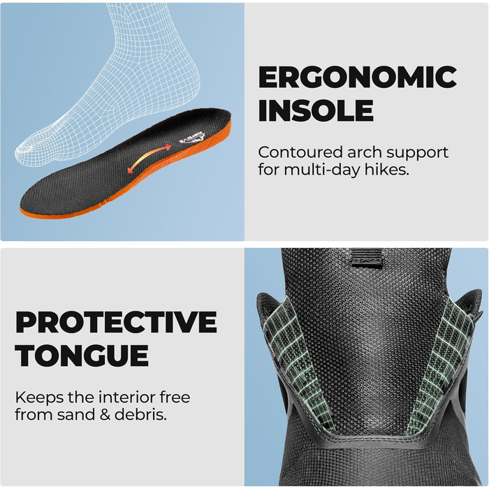 Чоловічі водонепроникні трекінгові черевики NORTIV 42 EU, чорні. З підтримкою склепіння стопи для туризму, кемпінгу, тенісу та активного відпочинку