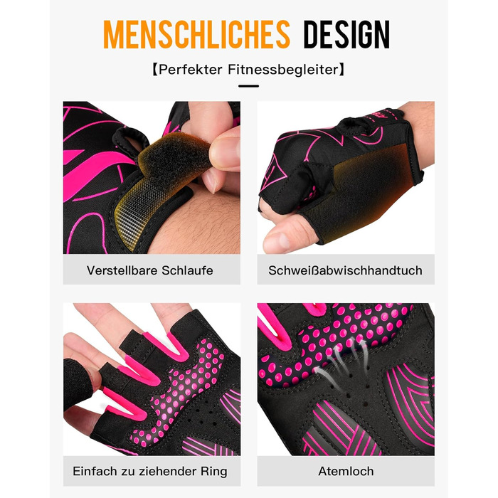 Велосипедні рукавички ATERCEL для чоловіків - напівпальцеві, з SBR-подушками, для їзди на велосипеді та фітнесу (Рожевий, L)