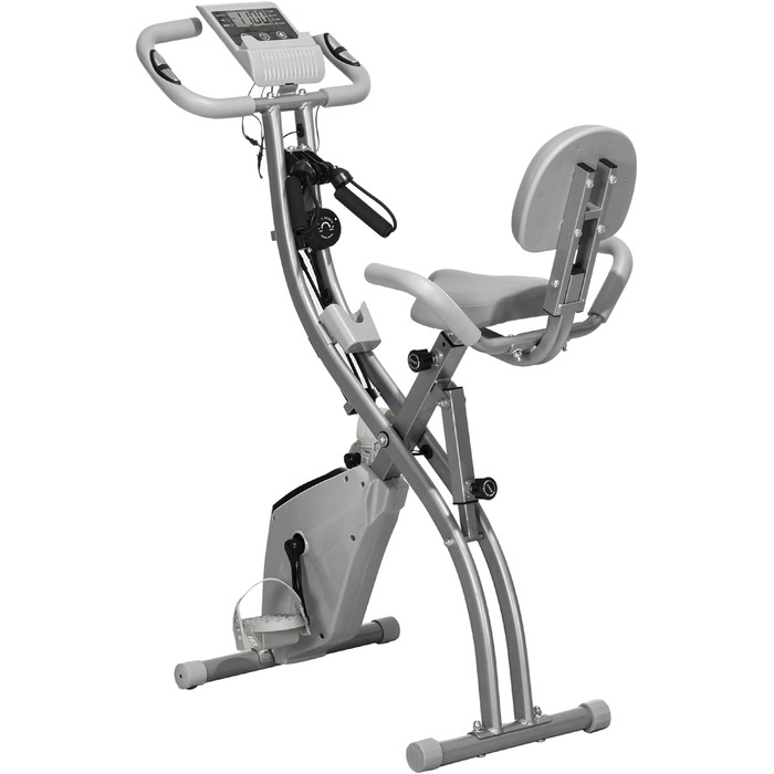 Велотренажер HOMCOM X-Bike 2-в-1, складаний, з LCD-дисплеєм, 8-рівневим магнітним опором і еспандерами, сталь, 105x48x118 см