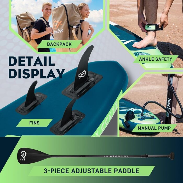 Надувні SUP-дошки InnoExpo 11' з преміум аксесуарами: стабільний дизайн, антиковзне покриття для підлітків та дорослих (з сидінням для каяка)