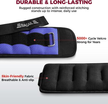 Ваги для рук та ніг BAGAIL унісекс, 0.23-2.27 кг, фіолетові, для фітнесу, ходьби, бігу, реабілітації (0.91 кг/2 шт)