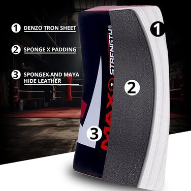 MAXSTRENGTH гелевий ударний щит для кікбоксингу, зігнута лапа для Муай Тай, захист для ударів, тренування з карате та єдиноборств, товщина 8,3 см, чорний/червоний (1 шт.)