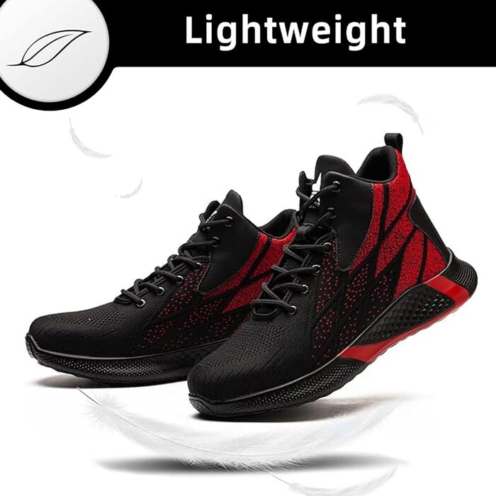 Легкі захисні черевики для чоловіків та жінок. Робочі черевики з металевим носком. Дихаючі, неслизькі, з металевим носком. Розміри 35-48 EU (35 EU, Червоний)