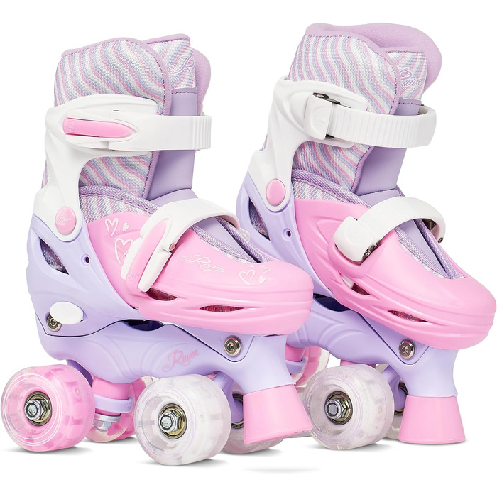 Роликові ковзани для дітей дівчаток RAVEN з регулюванням розміру та LED підсвіткою (27-30, без куфів)