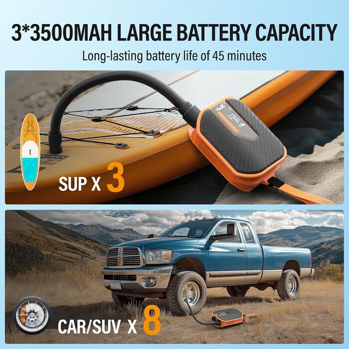 Електричний насос для SUP TowerTop 10.500 mAh, 50 PSI з вентилятором охолодження та LCD-дисплеєм – для надувних дощок