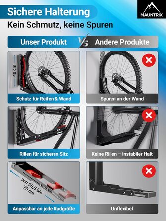 Настінна підставка для велосипеда Mauntrix | 16-29 дюймів | Сталева, до 35 кг | Економія місця | З монтажним комплектом