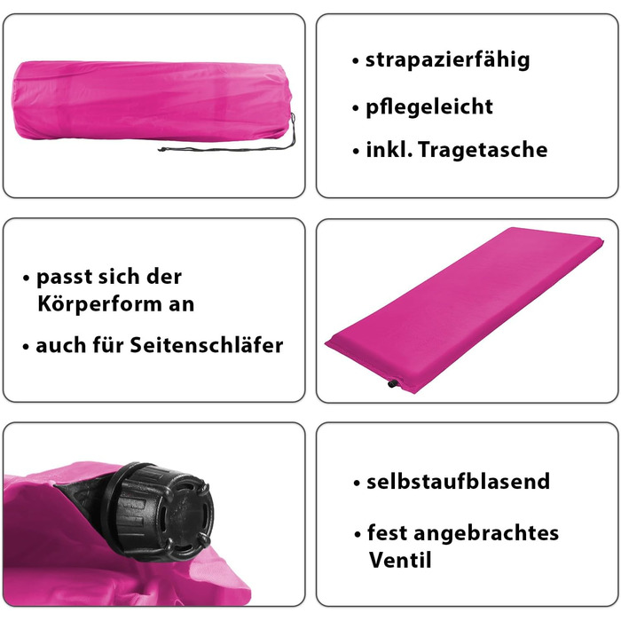 ALPIDEX Isomatte Camping: самонадувний килимок для кемпінгу 190x60x2.5 см, Berry Berry, 2.5-10 см товщина