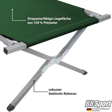 BB Sport Розкладне ліжко-крісло для кемпінгу, 190 x 64 x 41 см, сталевий каркас, 180 кг, з сумкою (зелене)
