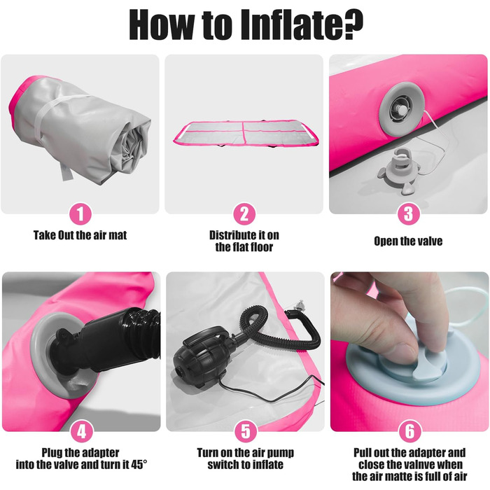 Гімнастичний надувний мат для тренувань, 3/4/5 метрів, 10 см заввишки, рожева (300x100x10 см)