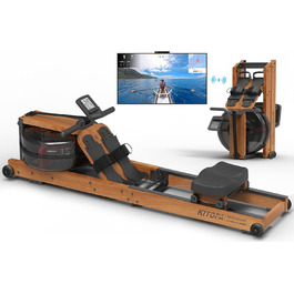 Гребний тренажер Kitopa з водою, дерев'яний, для дому, складний, з підключенням Bluetooth, дисплеєм та тримачем для телефону. Входить Kinomap на 30 днів.