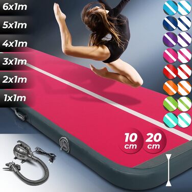 Надувна гімнастична мата VENDOMNIA Airtrack Matte, 10/20 см заввишки, довжиною 1/2/3/4/5/6/7/8 м, з електричним насосом та сумкою. Підходить для гімнастики, акробатики, фітнесу, йоги. Рожево-сірий колір.