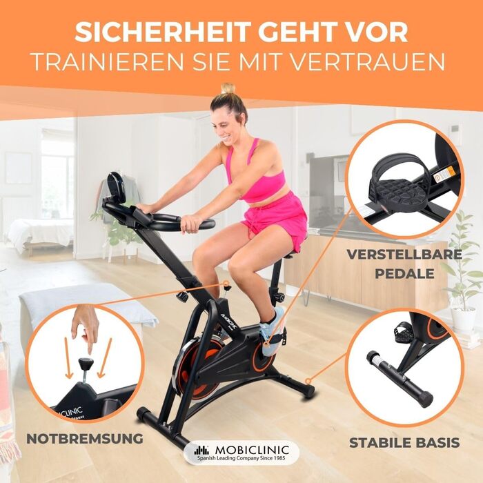 Велотренажер Mobiclinic Fitness Makalu, 10 кг маховик, регульований опір, LCD-дисплей, пульсомір, тримач для пляшки та смартфона, європейський бренд