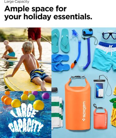 Набір водонепроникних сумок Spigen Dry Bag Set [Aqua Shield] 20L+21L для пляжу, плавання, кемпінгу, каякінгу та човнів (Sunset Orange)