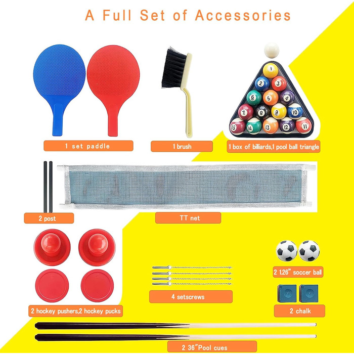 Складаний ігровий стіл 4 в 1: більярд, кікер, хокей на повітрі, тенісний стіл