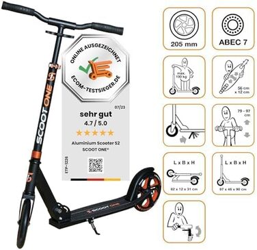 Алюмінієвий самокат S 1 / S 2 – регульований по висоті, ABEC 7, помаранчевий