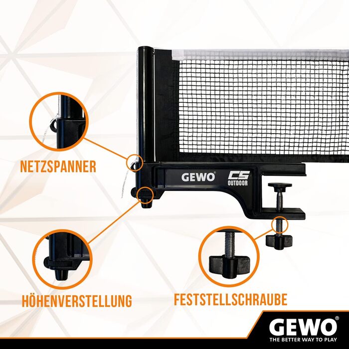 Сітка для настільного тенісу GEWO CS Outdoor - міцна, для вулиці, з регулюванням висоти