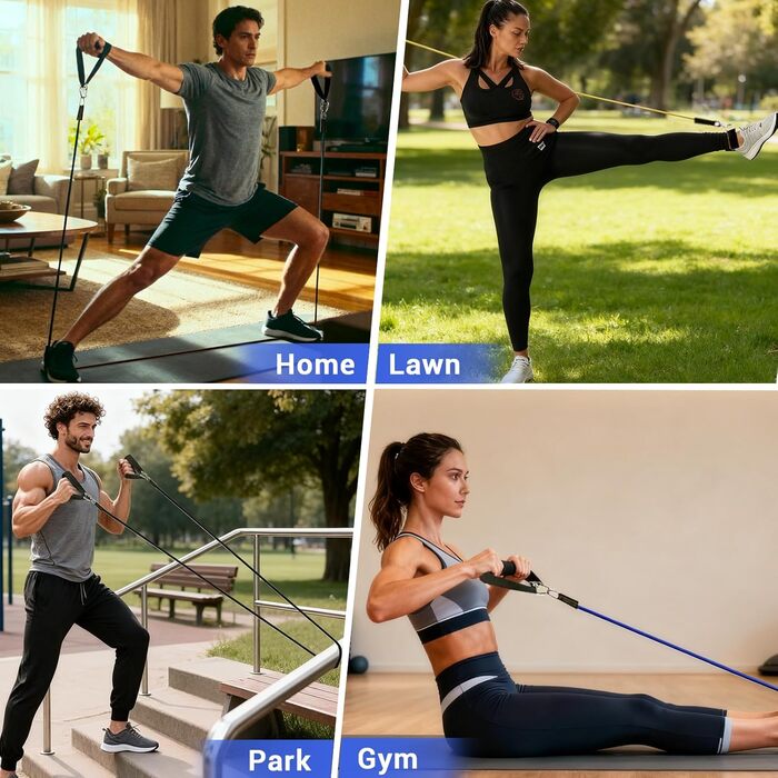 Набір еластичних стрічок для фітнесу з дверними фіксаторами, ручками та сумкою. 5 рівнів опору, для дому, силових тренувань, пілатесу, йоги