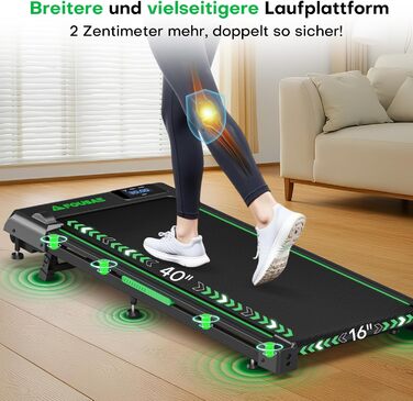 Walking Pad - біговий доріжки для дому з регулюванням нахилу до 9%, потужність 2.5HP, LED-дисплей, пульт дистанційного керування, 12 програм, подвійне амортизація, до 150 кг, чорно-зелений