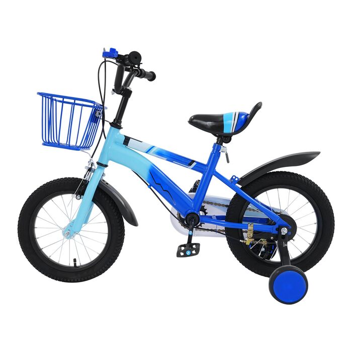 Дитяче велосипед 14 дюймів для дівчаток 3-7 років з додатковими колесами та кошиком, дзвіночком, регулюванням висоти, блакитний