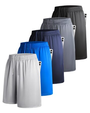 Чоловічі спортивні шорти 5 шт. з кишенями та еластичним поясом, швидковисихаючі (XXL, чорний, графітовий, темно-синій, блакитний, місячний сірий)