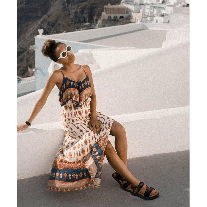 Жіночі трекінгові сандалії KuaiLu: зручні ортопедичні сандалі для туризму та активного відпочинку, літні, з регулюванням на липучках, відкриті, для підтримки стопи при фасціїтісу, чорний/хакі, 42 EU