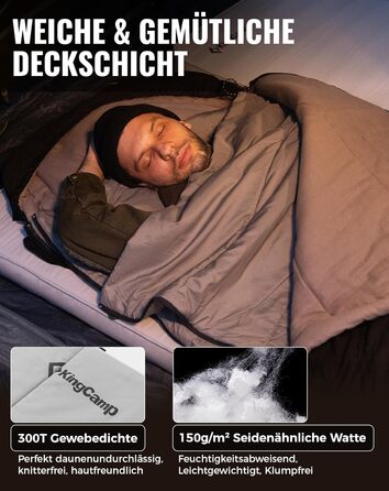 Сплячий мішок KingCamp для дорослих 3-в-1 з бавовняним флісовим підкладкою, зимовий, XXL, легкий, теплий, знімний ковдри, для туризму та відпочинку