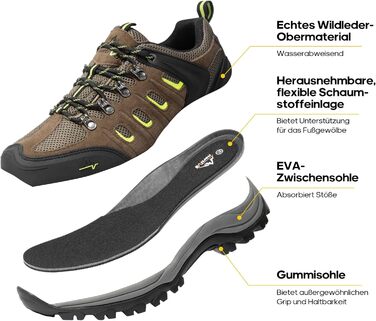 Чоловічі водонепроникні трекінгові черевики NORTIV - легкі, для хайкінгу та кемпінгу, 43 EU, чорний, коричневий, жовтий