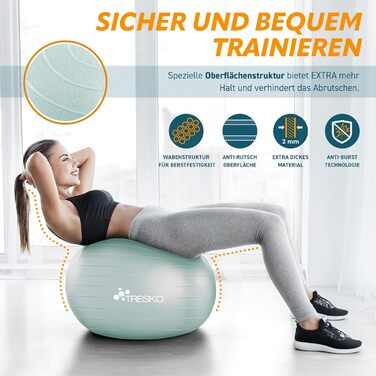 Гімнастичний м'яч TRESKO BPA-Free з насосом, 65 см, для фітнесу, йоги, пілатесу, вагітних, антивибуховий, до 300 кг