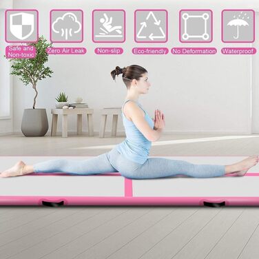 Надувна гімнастична килимок LSLIFE Tumble Track 4м з електричним насосом для гімнастики, йоги, дитячих тренувань, рожевий