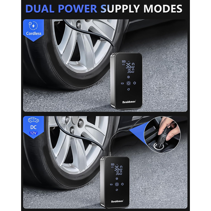 Електричний повітряний насос для велосипеда з акумулятором 150PSI: компресор з акумулятором 6000mAh, манометром для велосипедів, мотоциклів та автомобілів